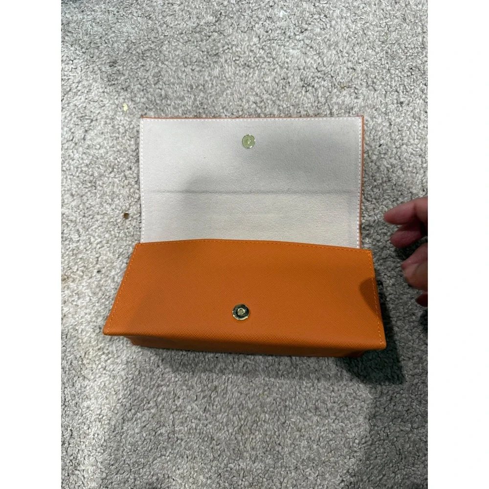 Tory Burch‎ Orange Saffiano Leather Eyeglass Case Holder Clutch Small Bag